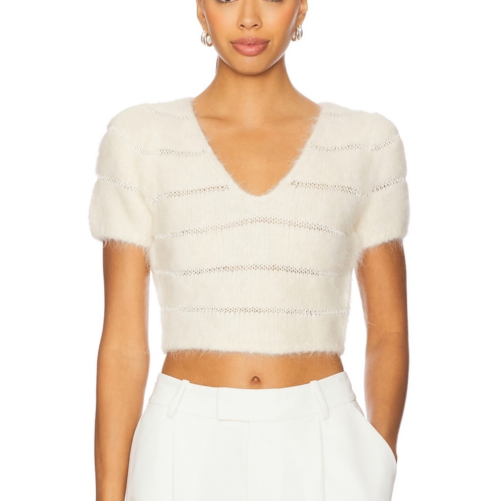 Frame White Fuzzy Knit Crop Top